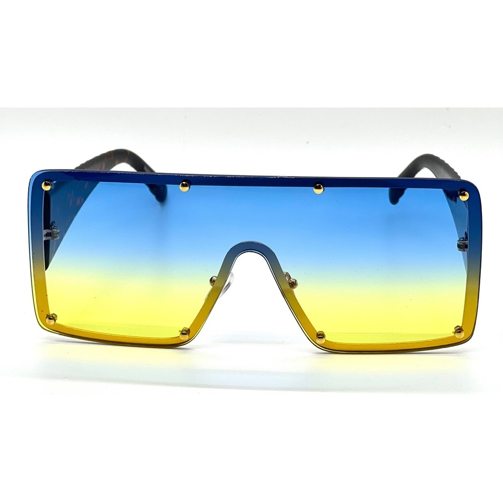 Oversized Shield Sunglasses Blue Yellow Lens Fashion‎ Shades Outdoor Party Gafas - Picture 6 of 10
